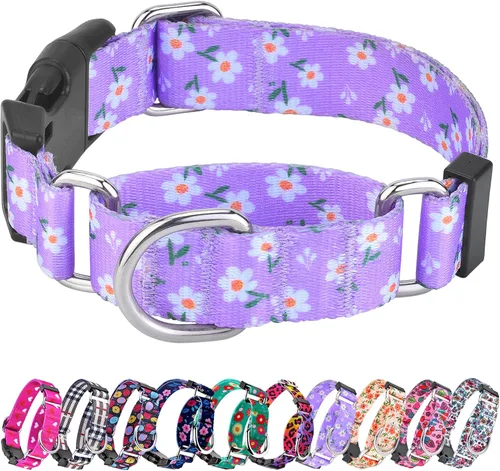 Vista 22 de Hikiko - Collar de cuadros para perros con collar ajustable de nylon Martingale con hebilla de liberación rápida (Pluma de beige, X-Pequeño)