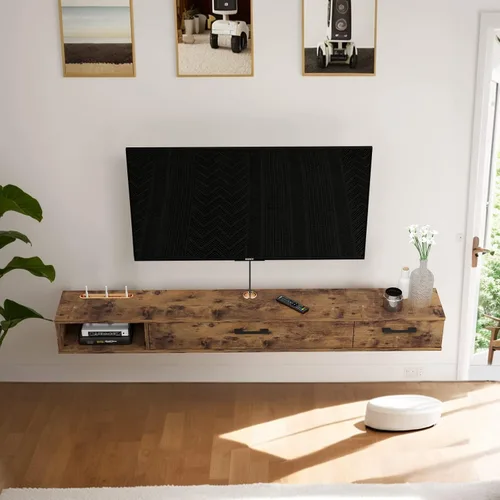 Vista 4 de Pmnianhua Soporte flotante de TV rústico con 2 puertas para televisores de hasta 80 pulgadas, 78 pulgadas debajo del estante de TV, estante de TV