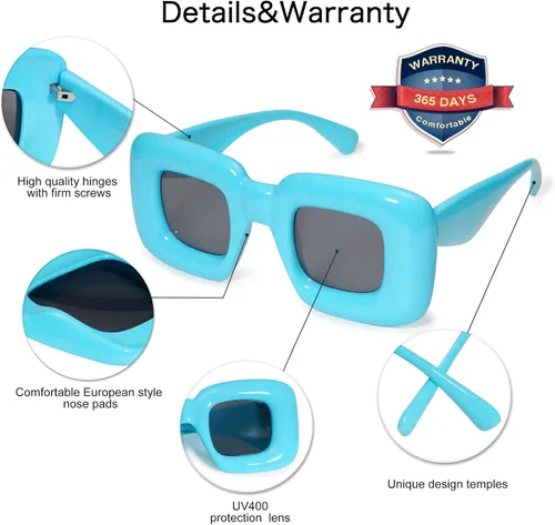 Vista 5 de VANLINKER Lindas gafas de sol cuadradas infladas para mujeres y hombres, gafas gruesas retro con marco grueso divertido máscara sombras VL9733