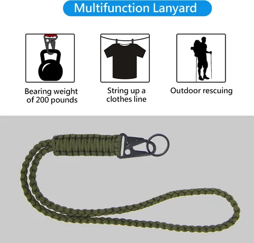 Vista 3 de Llavero de Paracord de Servicio Pesado, Collar de Paracord, Llavero para Teléfono Celular, Silbatos, Correa Trenzada para Muñeca