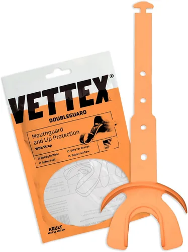 Vista 9 de Vettex Doubleguard Protector bucal con Protección de Labios - Adulto, Aguamarina Football, Lacrosse, MMA, Boxing, Adjustable Helmet Strap, Braces