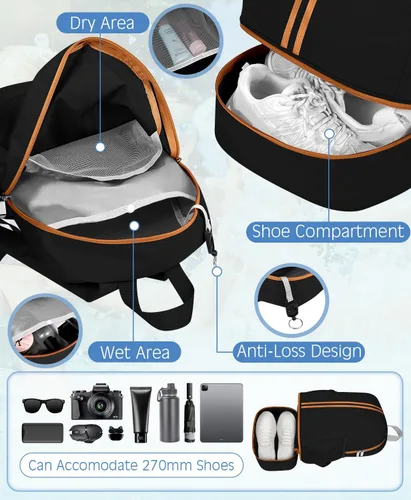 Vista 3 de HowFly Mochila de gimnasio, bolsa de gimnasio para mujeres y hombres, mochila deportiva con compartimento para zapatos, bolsa de entrenamiento
