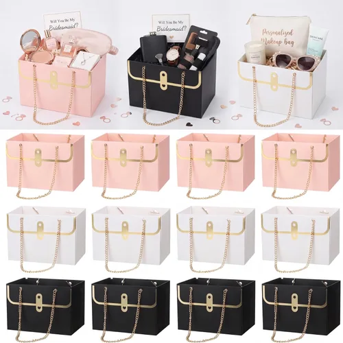 Vista 9 de Lincia 12 cajas de flores negras para boda, bolsa de regalo de flores negras, cajas de ramo con asas para arreglos, papel de regalo de ramo