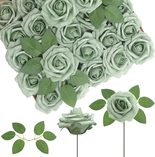 Vista 13 de 25 rosas realistas negras, flores artificiales de espuma de látex con tallos flexibles y 8 hojas para decoración de bodas, hogar y fiestas Negro