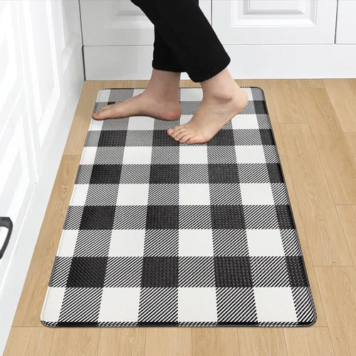 Vista 9 de Tapete Largo de Cocina y Alfombra Tapetes Antifatiga para Piso de Cocina Corredor 17.3''x71'' Negro Rojo Buffalo a Cuadros Corredor Alfombra