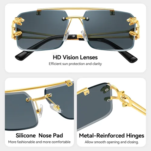 Vista 4 de Lentes de sol sin montura para hombre, cuadrados, a la moda, lentes tintados, de metal, sin marco, rectangulares, Y2K, UV400