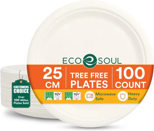 Vista 14 de ECO SOUL - Platos de papel compostables de 9 pulgadas (paquete de 200) biodegradables, resistentes, desechables, ecológicos para cena de Navidad