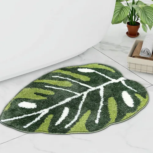 Vista 9 de Alfombra de baño antideslizante con planta verde salvia, bonita alfombra de baño absorbente de hojas de Monstera, divertida alfombra de baño
