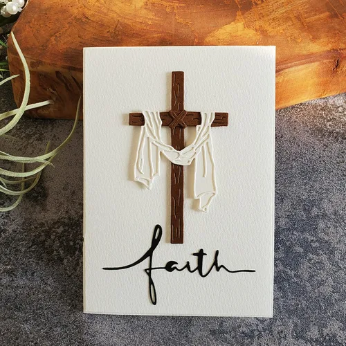 Vista 3 de Troqueles de metal con cruz de Pascua feliz, marco de crucifixión en 3D, plantillas de manualidades, tarjetas de corte para manualidades