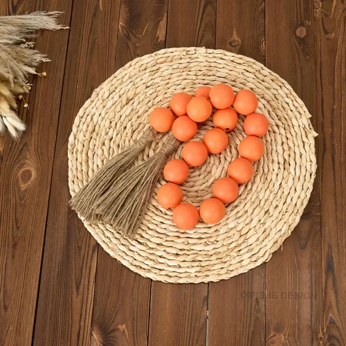 Vista 132 de OMISHE Guirnalda de cuentas de madera extra grande con cuentas de madera y borlas de 1.6 pulgadas de diámetro, cuentas decorativas rústicas de 41
