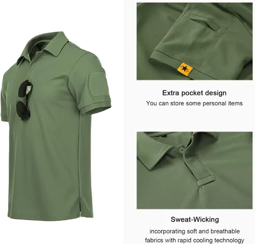 Vista 3 de V VALANCH Polo para hombre, manga corta y larga, camiseta de golf para hombre, camiseta táctica, camiseta casual de tenis