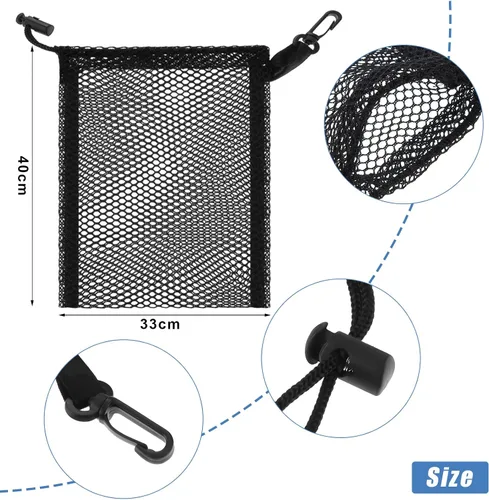 Vista 11 de 8 bolsas de malla negra con cordón y clips, pequeñas bolsas de malla de almacenamiento de nailon, bolsa para lavavajillas, bolsa de red para joyas