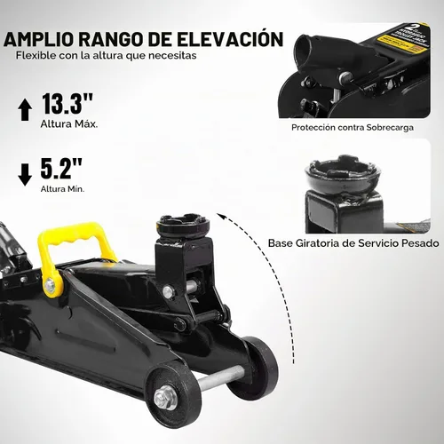 Vista 2 de Torin Gato hidráulico de piso de 2 toneladas, 4000 libras de capacidad, gato de servicio de carro de bajo perfil con rango de elevación de 5.2 a