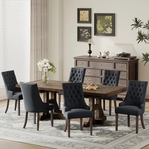 Vista 9 de COLAMY Wingback Tufted Dining Chairs Set of 2, Beige Upholstered Dining Room Chairs with Wood Legs, Kitchen Chairs for Home Kitchen