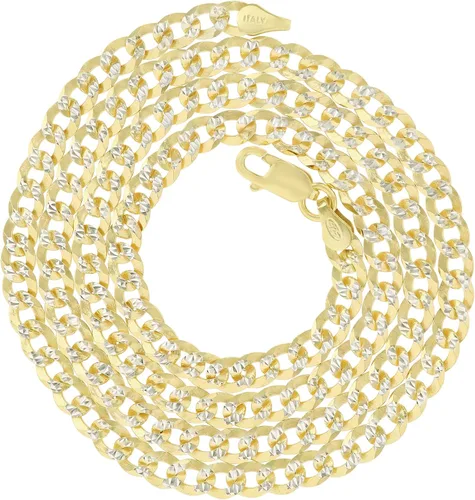 Vista 3 de Cadena cubana de oro de 14 quilates o rodio con corte de diamante para hombre 0.039 in-0.512 in de grosor Collares italianos sólidos 925 bordillos