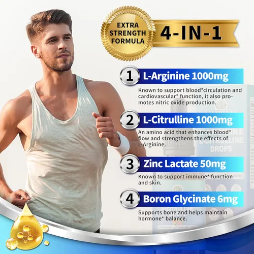 Vista 6 de L-citrulina L-arginina gotas líquido para hombres con boro y zinc, suplemento sublingual L citrulina L arginina, vegano, sin OMG, 2.0 fl oz