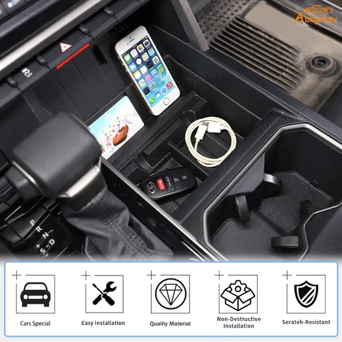 Vista 5 de Aunginsy Caja de almacenamiento de consola central inferior para automóvil compatible con Toyota Tundra 2022-2026, bandeja organizadora