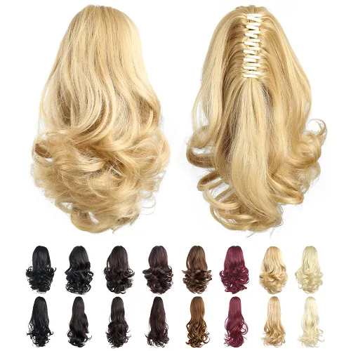 Vista 7 de Extensiones de cabello rubio, extensiones de cola de caballo para mujer, extensiones de cabello rizado de 12 pulgadas, extensiones de cabello