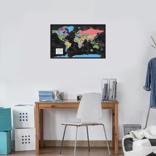 Vista 5 de Póster laminado de mapa del mundo, gráfico de pared, mapa de la Tierra, 18 x 29 pulgadas (negro)