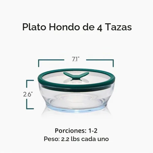 Vista 2 de Anyday Paquete de 2 (4 tazas poco profundas) recipientes de vidrio para almacenamiento de alimentos con tapas de vidrio Preparación de comidas sin