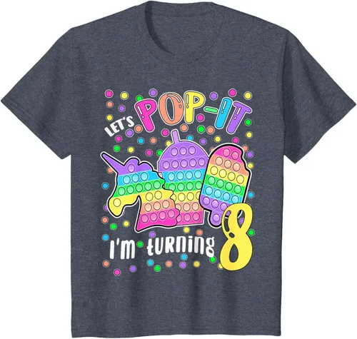 Vista 91 de Let's Pop-it I'm turning 8 Colorful 8th Birthday - Camiseta para niña, Negro