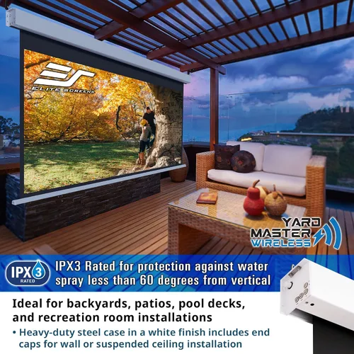 Vista 4 de Elite Screens Yard Master Wireless, 125 pulgadas Diag. Pantalla de proyector motorizada para exteriores 16:9, batería de iones de litio recargable