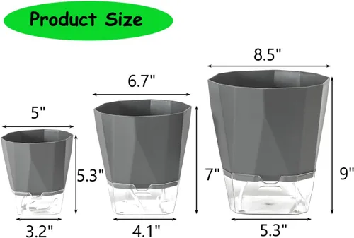 Vista 2 de Paquete de 6 macetas de plástico de 5 pulgadas con autorriego para interiores, modernas macetas decorativas para suculentas, aloe, hierbas, violetas
