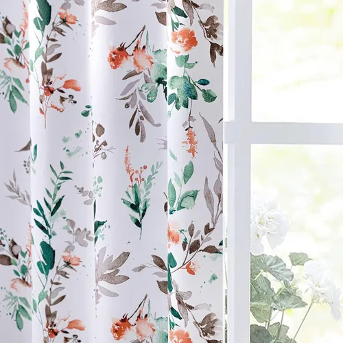 Vista 26 de MYSKY HOME Cortinas florales para puerta francesa de 40 pulgadas de largo, juego de 2 cortinas opacas de privacidad con bolsillo para barra A-verde