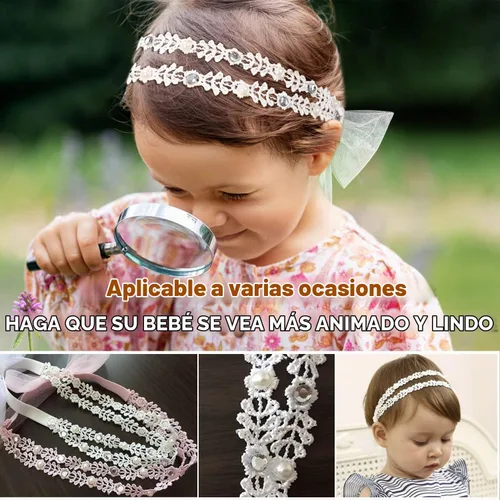 Vista 5 de DANMY Diadema súper elástica para bebé,Banda de pelo de encaje de algodón para niños,Conjunto de accesorios para el cabello de turbante suave