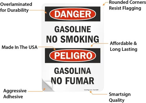 Vista 4 de SmartSign Peligro - Etiqueta adhesiva OSHA de 3 mil laminada de poliéster adhesivo laminado de 3 mil, 10 x 7 pulgadas - Peligro - Gasolina No Fumar