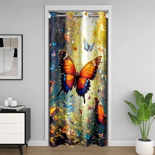 Vista 28 de Manfei Bonita cortina de puerta de gato negro Kawaii para puerta de armario, cortinas opacas con temática de animales estrellados, cortina opaca