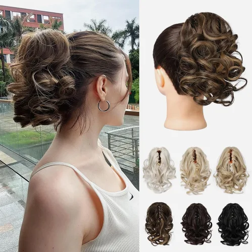 Vista 11 de REECHO Extensión de cola de caballo, 23 cm de largo, rizada, ondulada, pinza de clip para colas de caballo, extensiones de cabello HP001 para Negro