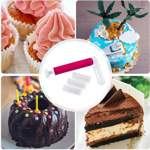 Vista 7 de Aerógrafo manual para pasteles, bomba de aerógrafo para hornear bricolaje, kit de decoración de pasteles con 4 tubos de pulverización y 3 raspadores