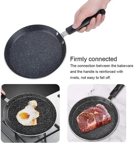 Vista 3 de Plplaaoo Sartén antiadherente para crepes, sartén de aluminio para panqueques con mango cómodo, sartén de calefacción uniforme, revestimiento