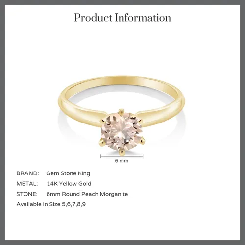 Vista 62 de Anillo de compromiso solitario con piedra preciosa redonda de oro amarillo de 14 quilates de 0.236 in para mujer Ajuste clásico de 6 puntas