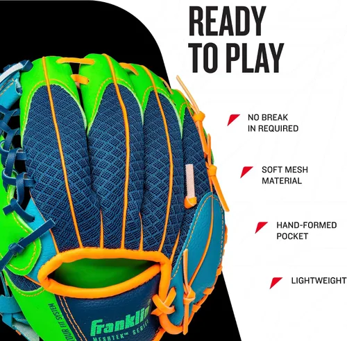 Vista 3 de Franklin Sports Guantes Meshtek + pelota para niños Azul marino/Lima/Naranja