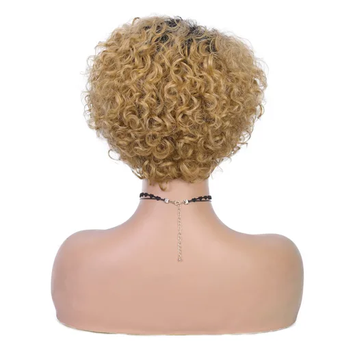 Vista 8 de Quantum Love Pelucas de cabello humano para mujeres negras, peluca de cabello humano corto y rizado con raya lateral, corte Pixie, cabello humano