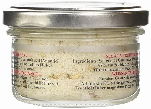 Vista 2 de Sal de trufa blanca italiana con copos de trufa real, 3.5 onzas, por Urbani Truffes. Fabricado en Italia con la mejor sal para un fuerte sabor