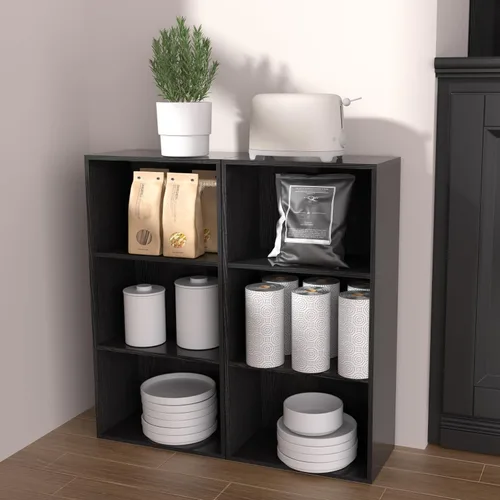 Vista 5 de Organizador de Almacenamiento de Madera de 3 Cubos, Estantería Baja de 3 Niveles Organizador de Exhibición de Almacenamiento Independiente, Estante