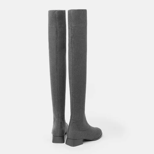 Vista 4 de VIVAIA Madeline - Botas de moda para mujer, punta redonda, por encima de la rodilla, 22.8in, altura del eje, 1.181in, tela tejida de lana, zapatos