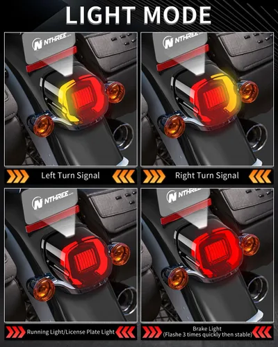 Vista 3 de NTHREEAUTO - Luz trasera LED estroboscópica con luces de freno ahumadas, luces de giro traseras compatibles con Harley Dyna Road King Electra Glide