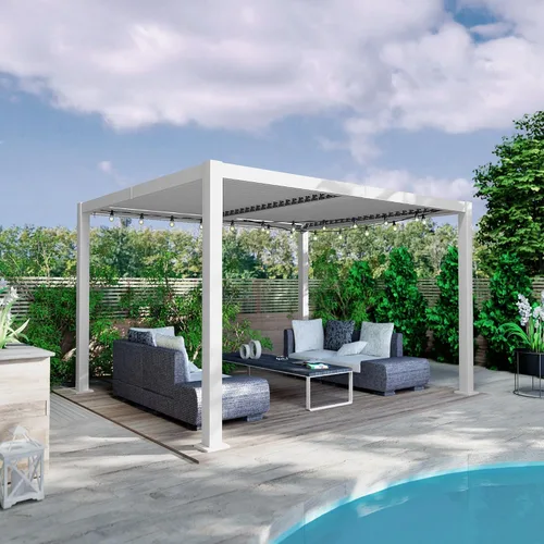 Vista 2 de Kozyard Pergola con listones para exteriores, 10 x 12 pies, refugio de Resistente a la intemperie, sistema de drenaje, techo con listones Blanco
