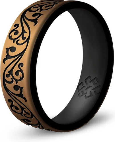 Vista 24 de Anillo de silicona Knot Theory en Filigrana, Floral, Corazones o Laurel - Banda de boda de silicona grabada de doble capa, para actividades