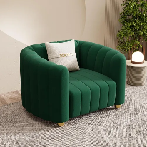 Vista 17 de Moderno sofá de terciopelo negro para sala de estar, sofá individual de 42 pulgadas con patas de esfera de metal dorado (negro 1S)