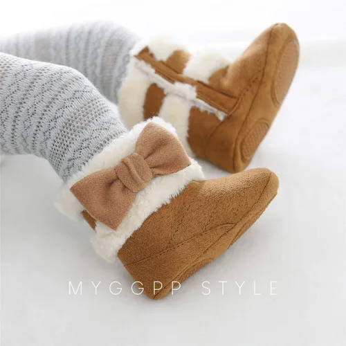 Vista 2 de COSANKIM Botas de nieve para recién nacidos, para bebés, niñas y niños, suela suave, antideslizante, cálidas, para invierno, para niños pequeños