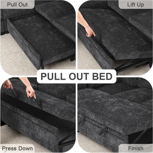 Vista 5 de Sofá cama modular modular con cama extraíble, sofá modular de 5 asientos en forma de L con almacenamiento, sofá nube, sofás seccionales convertibles