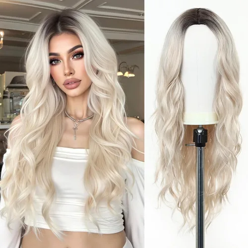 Vista 28 de Esmee Pelucas largas de color castaño rojizo ombré para mujer, peluca de cabello sintético ondulado y rizado natural para uso diario, fiestas