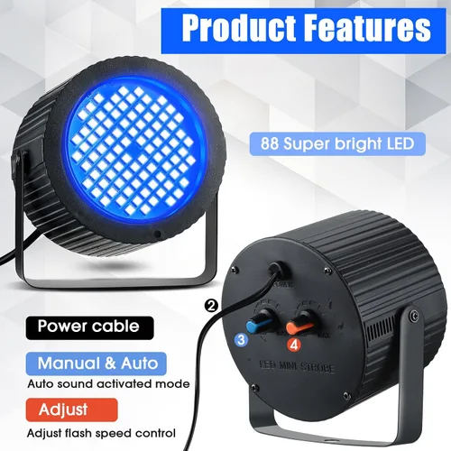 Vista 2 de Funtery 2 luces estroboscópicas brillantes de Halloween, 88 LED, iluminación intermitente para fiesta, sonido y modos de velocidad, luces