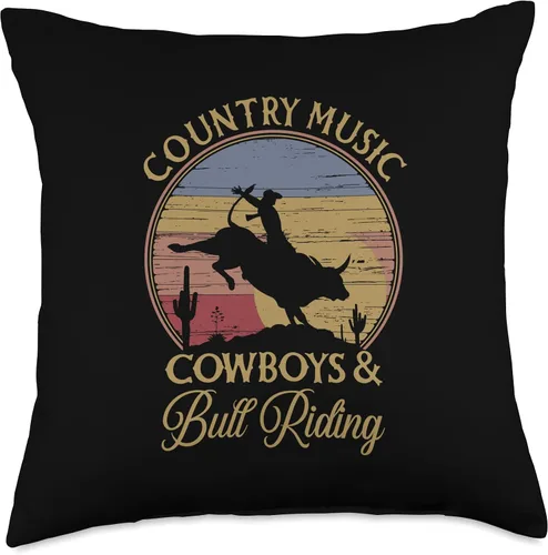 Vista 4 de Country Music, Cowboys & Bull Riding Western Ranch Throw Pillow