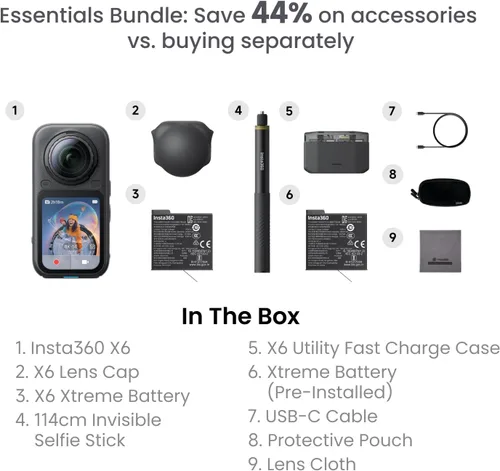Vista 2 de Insta360 X6 Essentials Bundle White - Cámara 8K 360 con sensores de 1/1.1" Blanco ártico